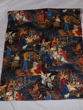 Vtg Cranston Fabric NATIVITY SCENE Manger BABY JESUS Christmas Mary 53" x 45"